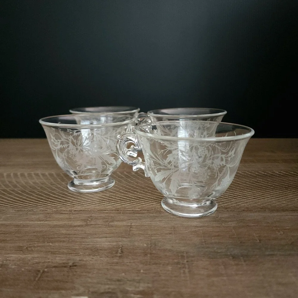 Fostoria Heather Tea Cups Etched Crystal Set of‎ 4
